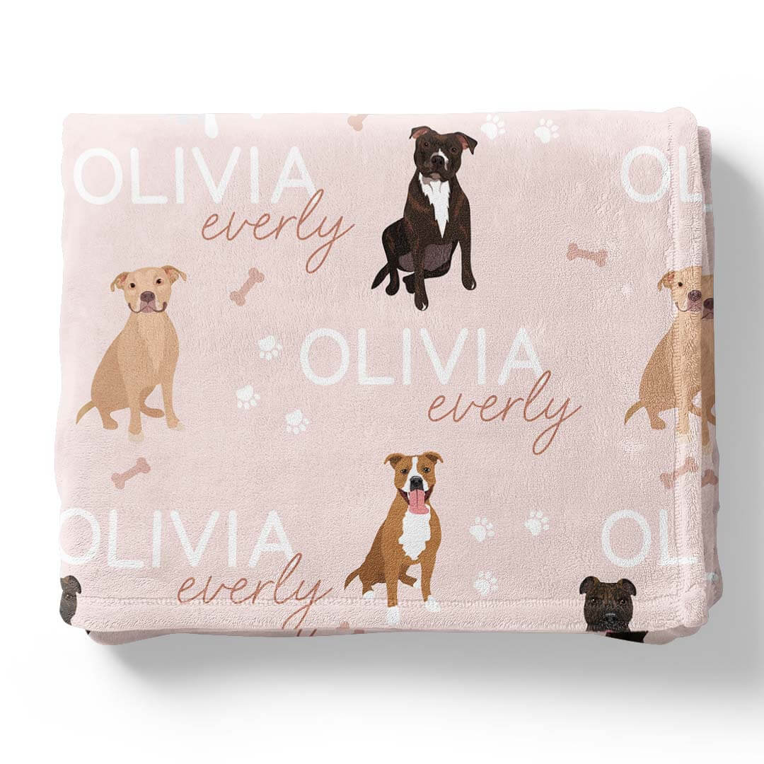 pink personalized kids blanket pit bull
