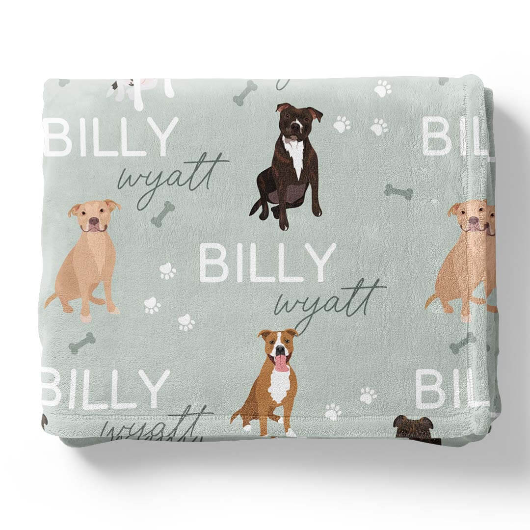 green personalized kids blanket pit bull 