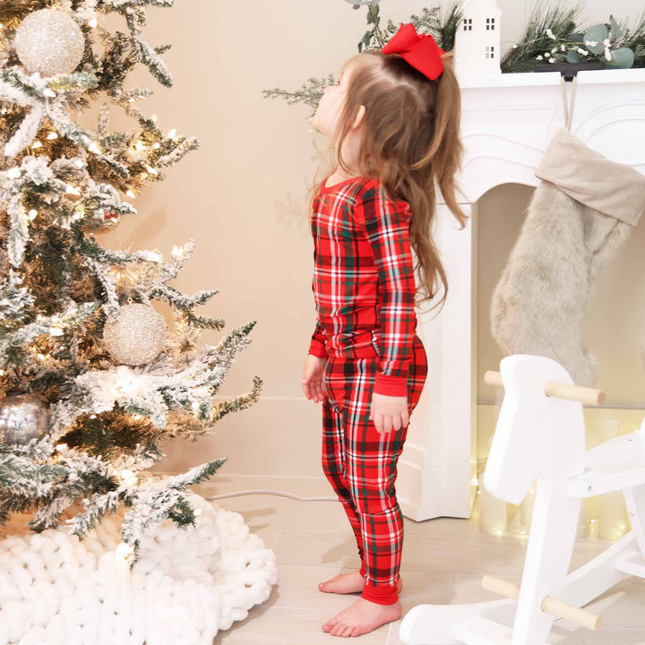 red and green plaid christmas pajamas for kids 