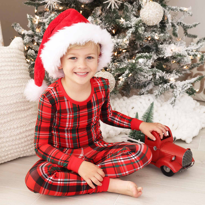 plaid two piece pajama set for kids 