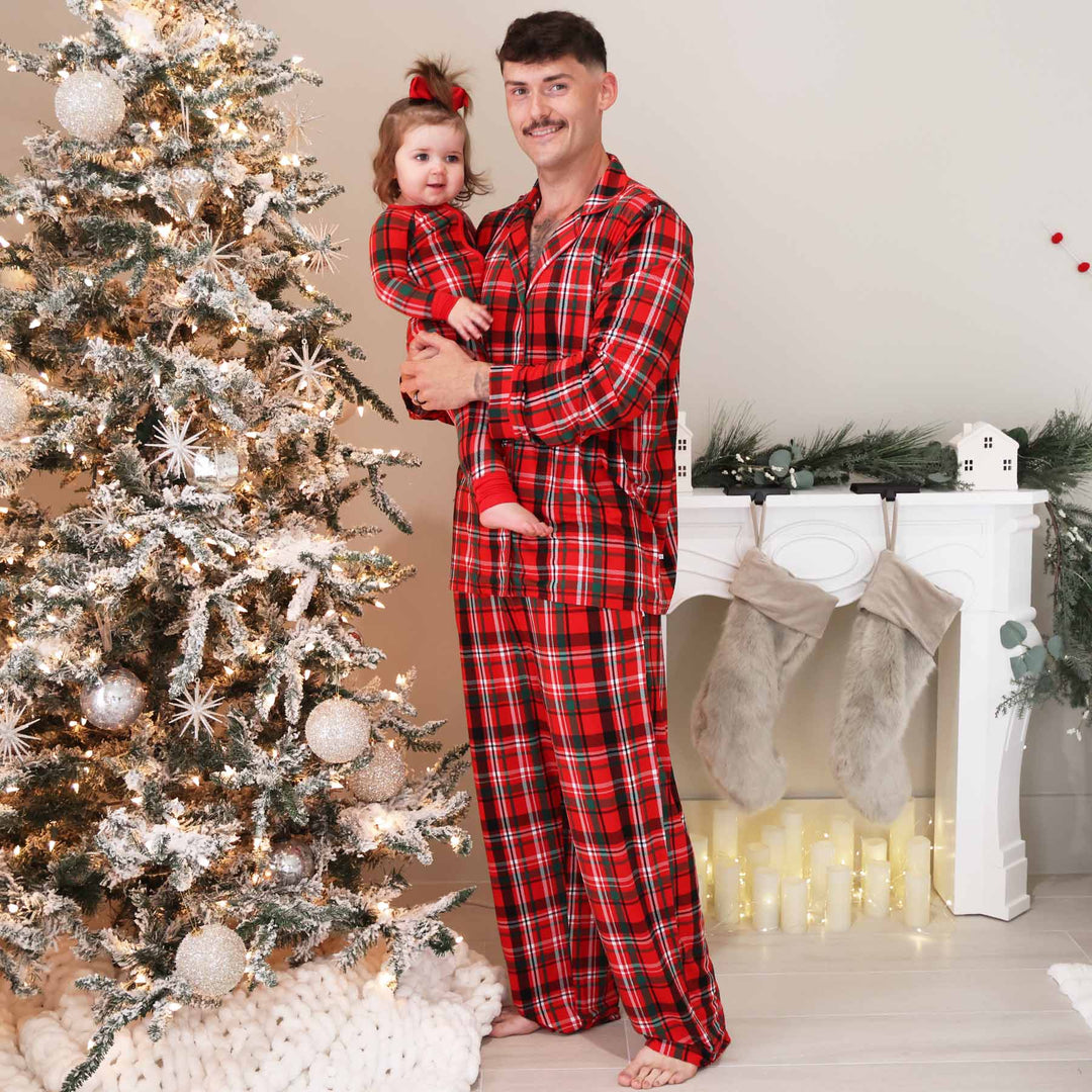 christmas plaid adult pajama set with collar 