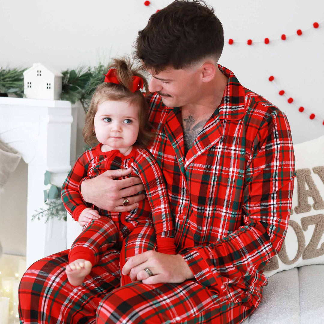 plaid adult pajama set for christmas with collar 