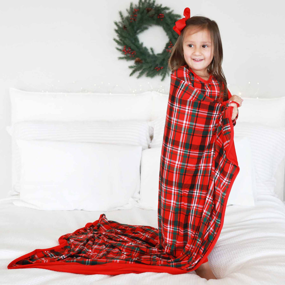 red and green plaid bamboo blanket for christmas