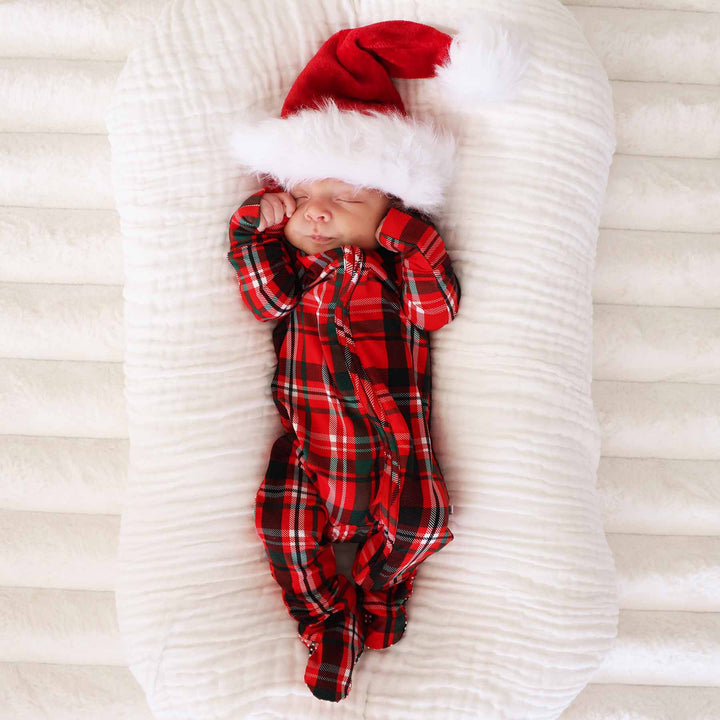 baby christmas pajamas red and green plaid footie 