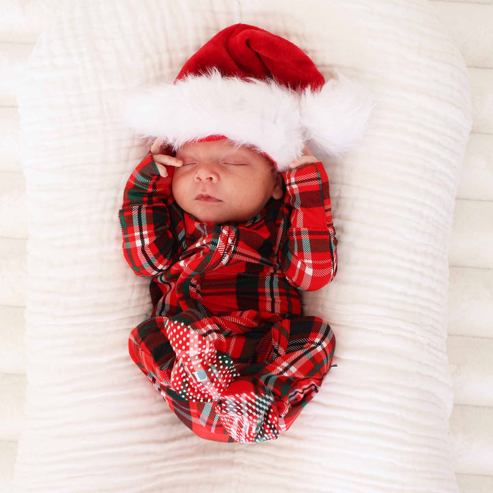 christmas plaid zipper footie for babies red and green 