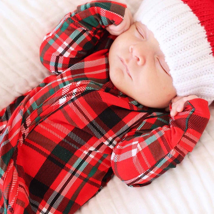 baby zipper footie for christmas red and green plaid 