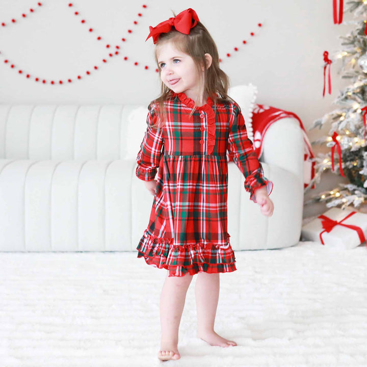 red and green plaid nightgown for girls christmas family matching pajamas 