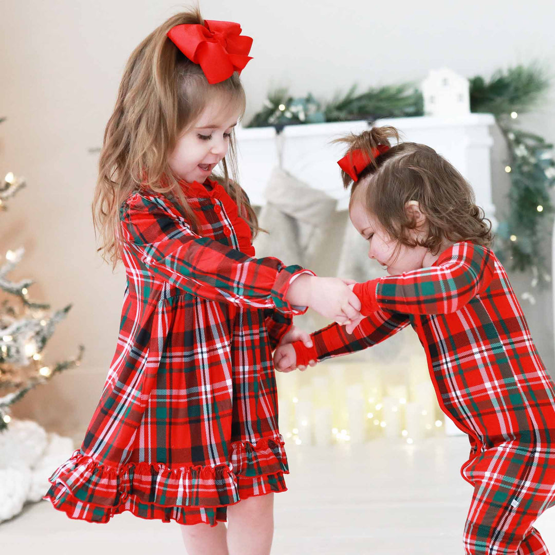 red and green plaid ruffle nightgown for girls christmas