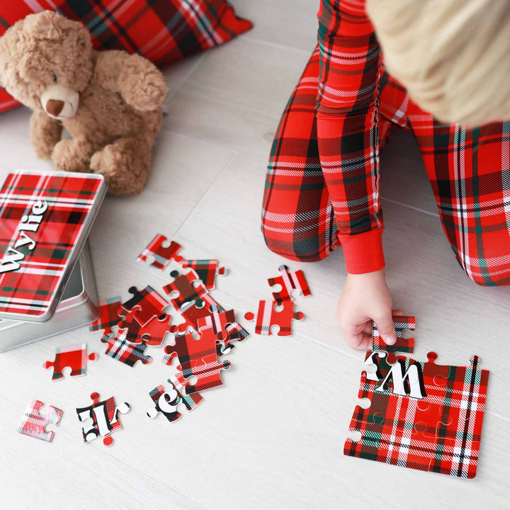 christmas plaid personalized puzzle for kids 