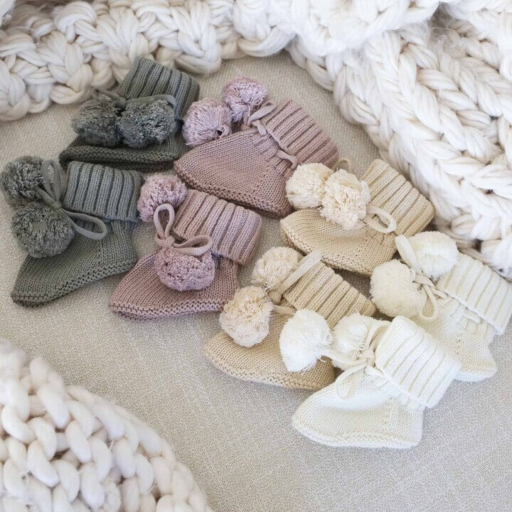 knit sweater pom pom booties for babies