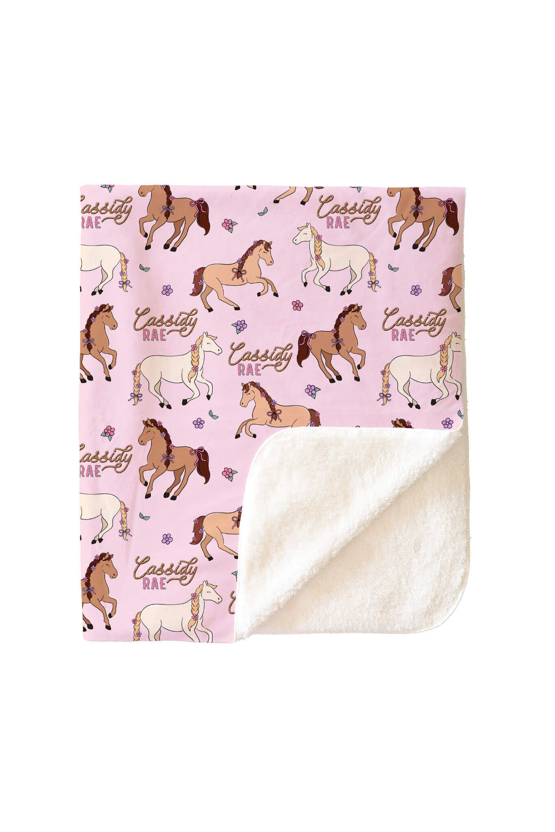 pony club pink personalized blanket for girls with sherpa backing 