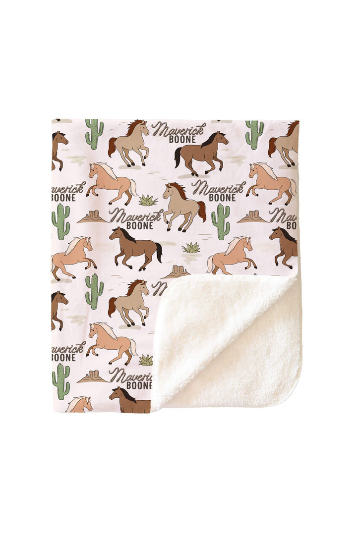 pony club neutral personalized blanket for boys with sherpa backing 