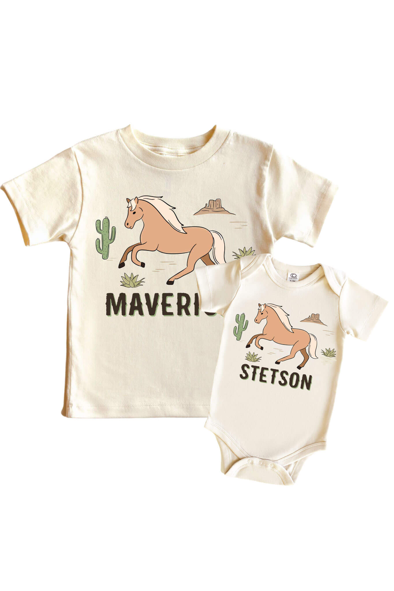 Personalized Pony Club Neutral Graphic Bodysuit & Kids Tee | Natural
