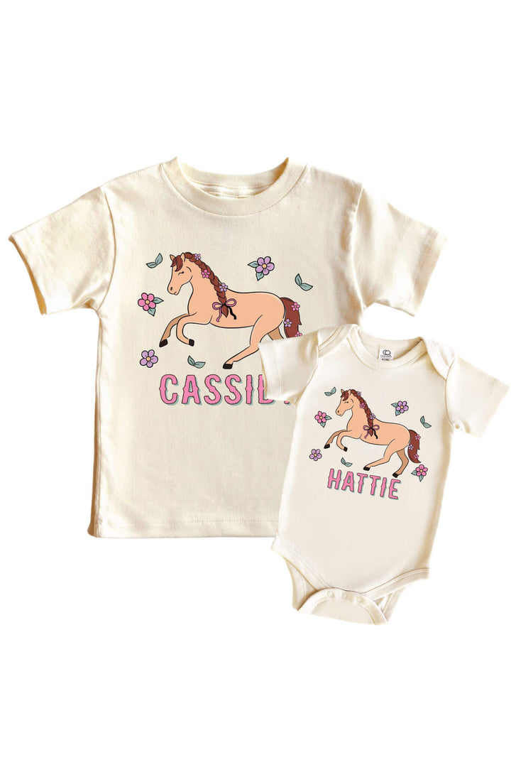 pony club pink personalized graphic tee and bodysuit 