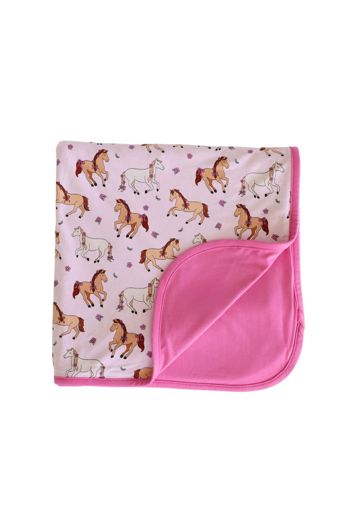 girly pony double sided bamboo blanket in pink