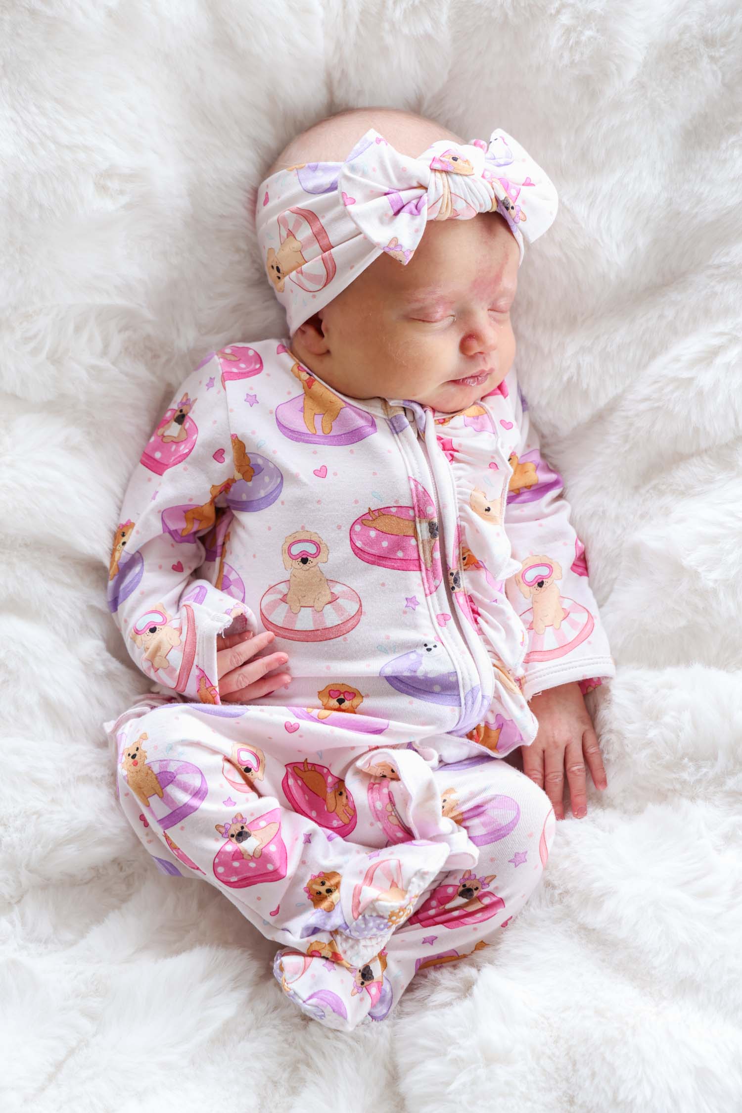 Ruffle Zipper Footie | Poolside Pups Pink
