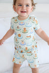 Two Piece Short Pajama Set | Poolside Pups Blue