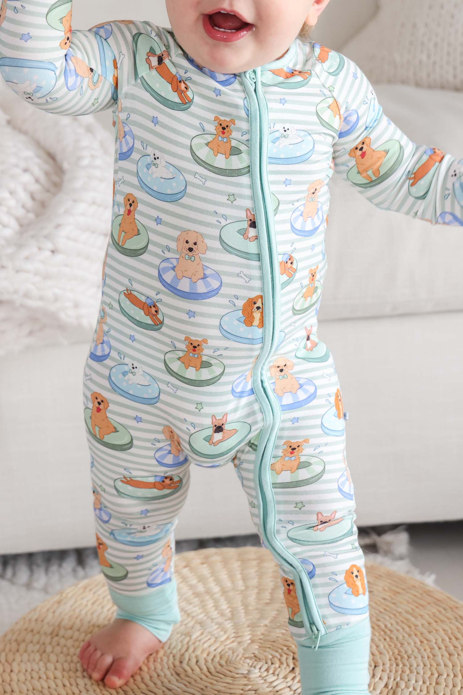 Convertible Zip Romper | Poolside Pups Blue