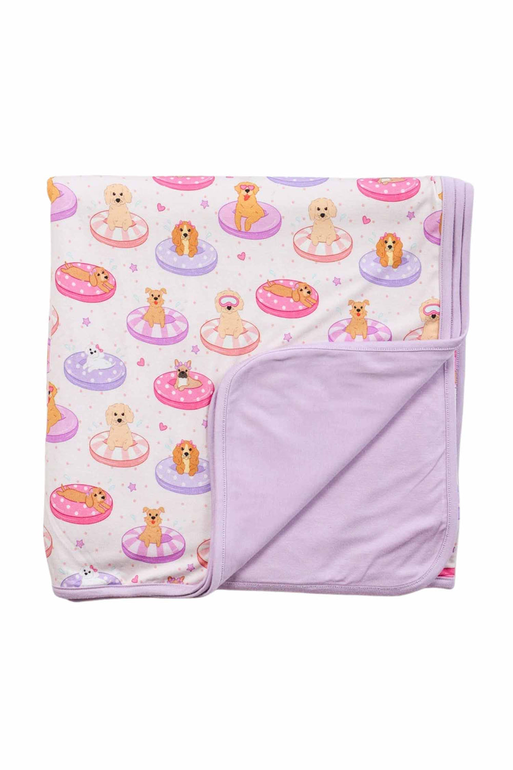poolside pups pink double sided bamboo blanket