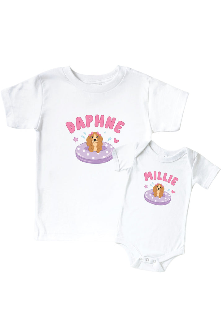 personalized poolside pups graphic tee and bodysuit 