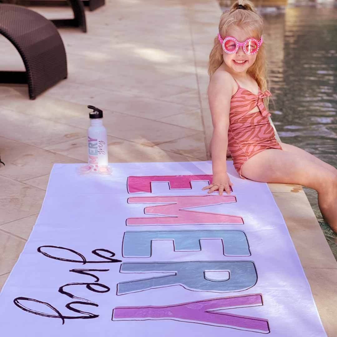 bright color block personalized kids beach towel