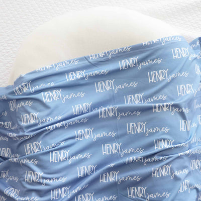 powder blue personalized swaddle blanket