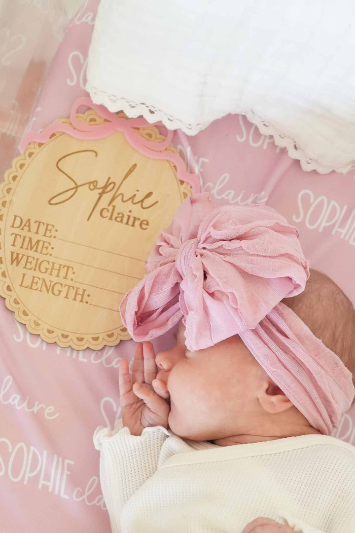 precious bow personalized birth stats name sign for newborn girls 