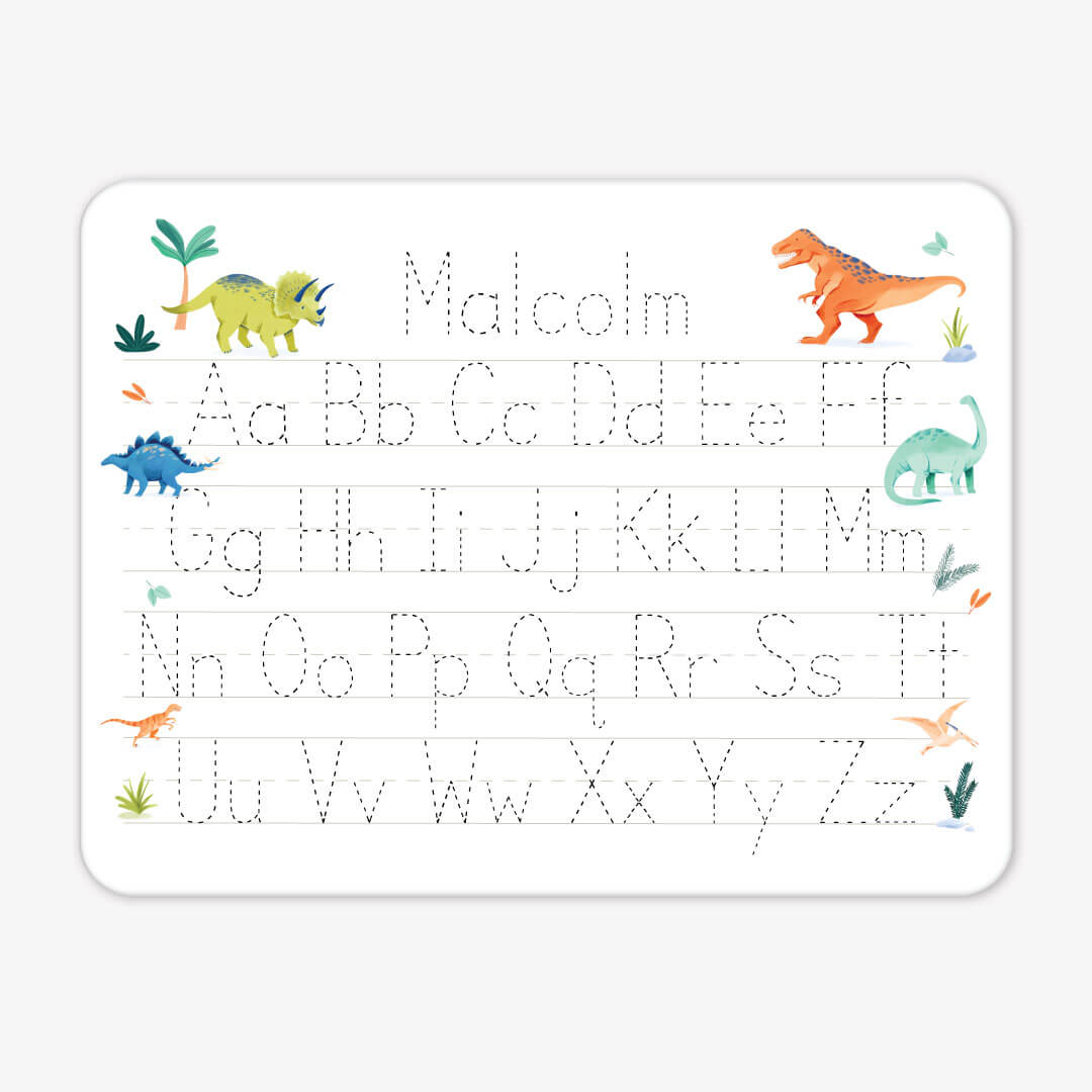 colorful dinosaur personalized alphabet whiteboard for kids 