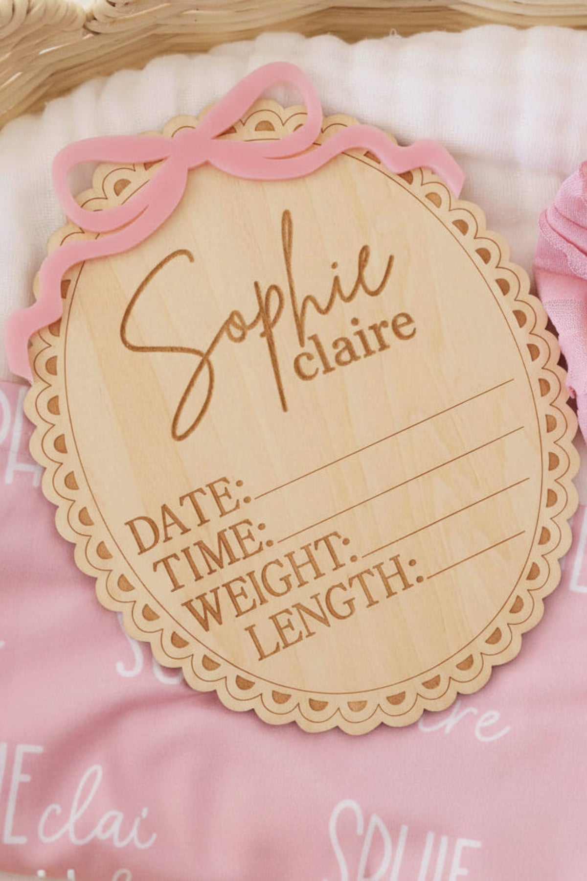 Caden Lane Precious Bow Personalized Birth Stats Wood Announcement