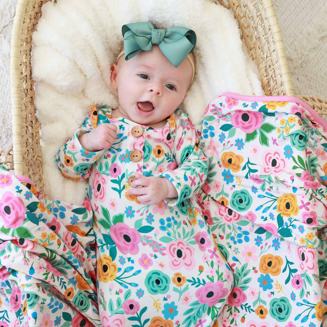 pretty poppies multicolor floral knot gown for newborns 