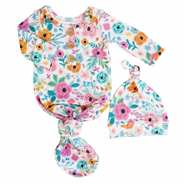 multicolor poppy newborn knot gown for babies 