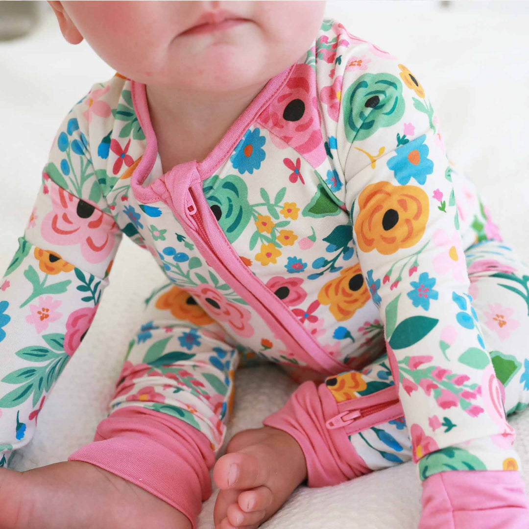 pretty poppies convertible zip romper pajama for babies 