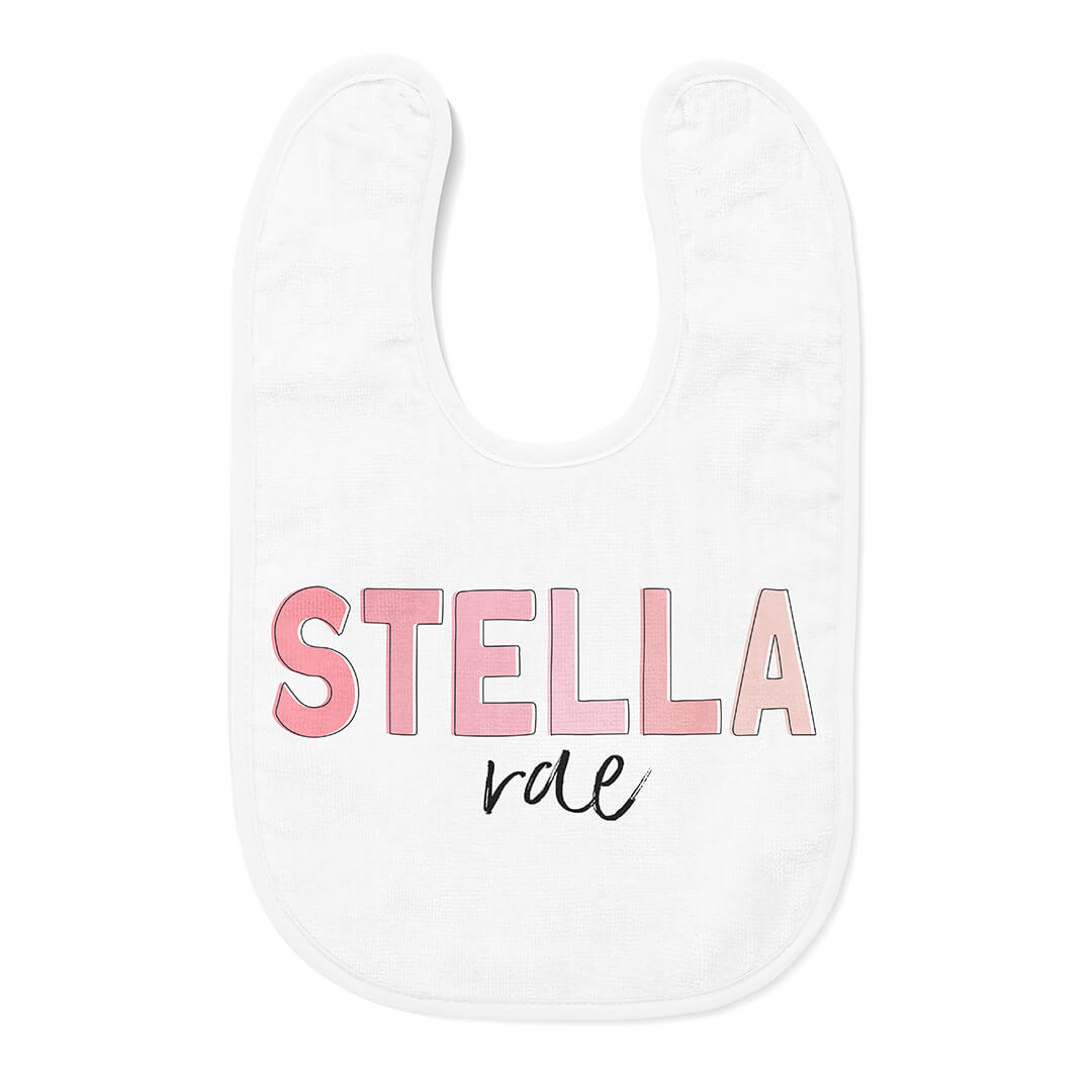 Personalized Color Block Baby Name Bib - Pretty In Pink | Caden Lane