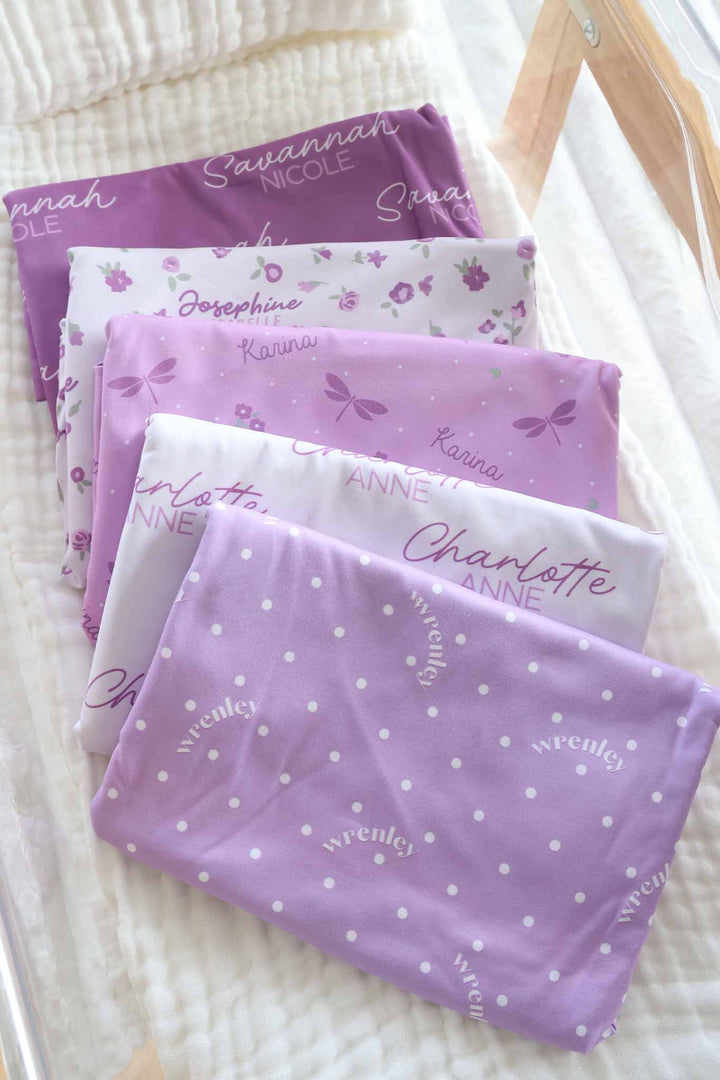 purple personalized swaddle blankets for girls 