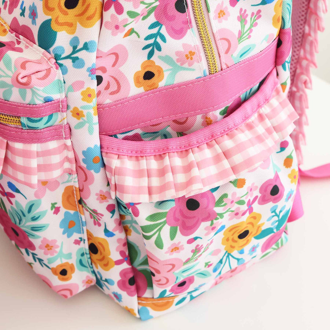 pretty poppies ruffle backpack for girls 