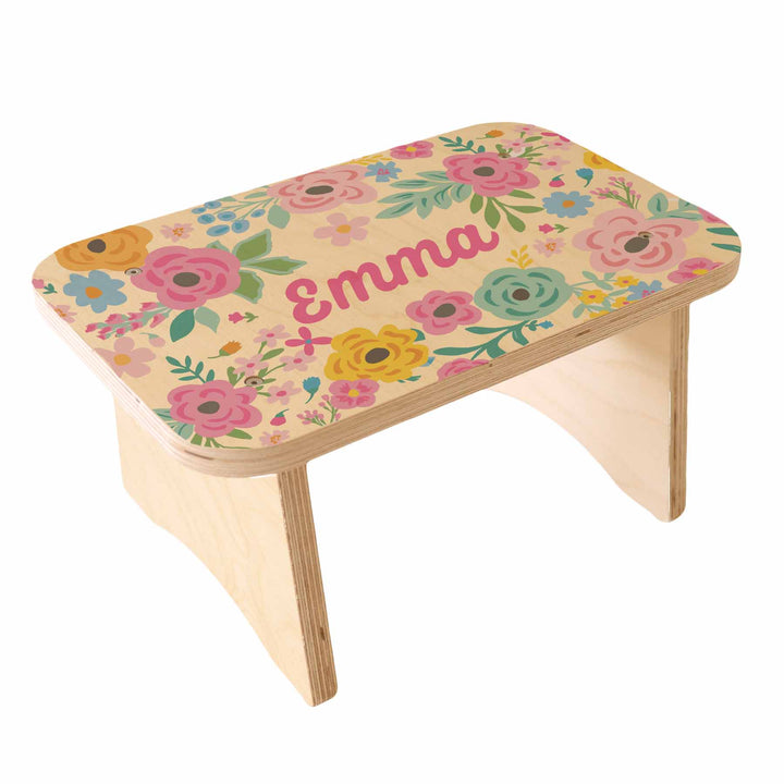 kids personalized stool with flowers