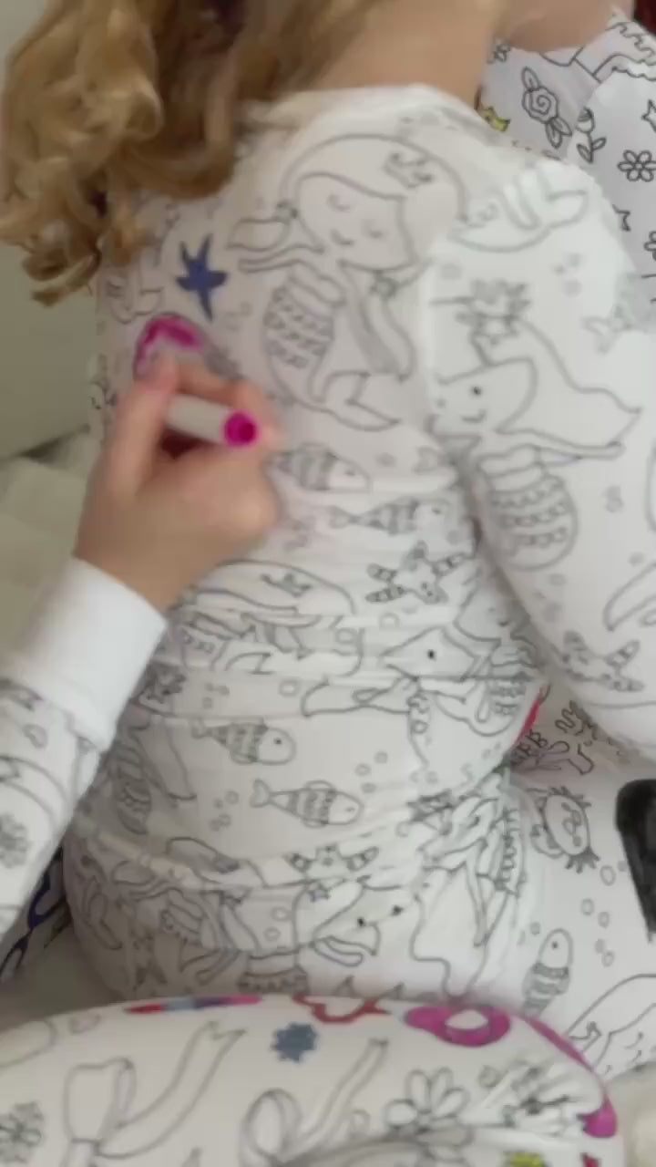 mermaid themed colorable pajama set for kids