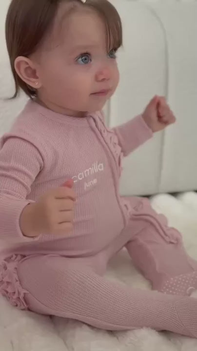 Embroidered Bamboo Waffle Zipper Ruffle Footies | In Bloom