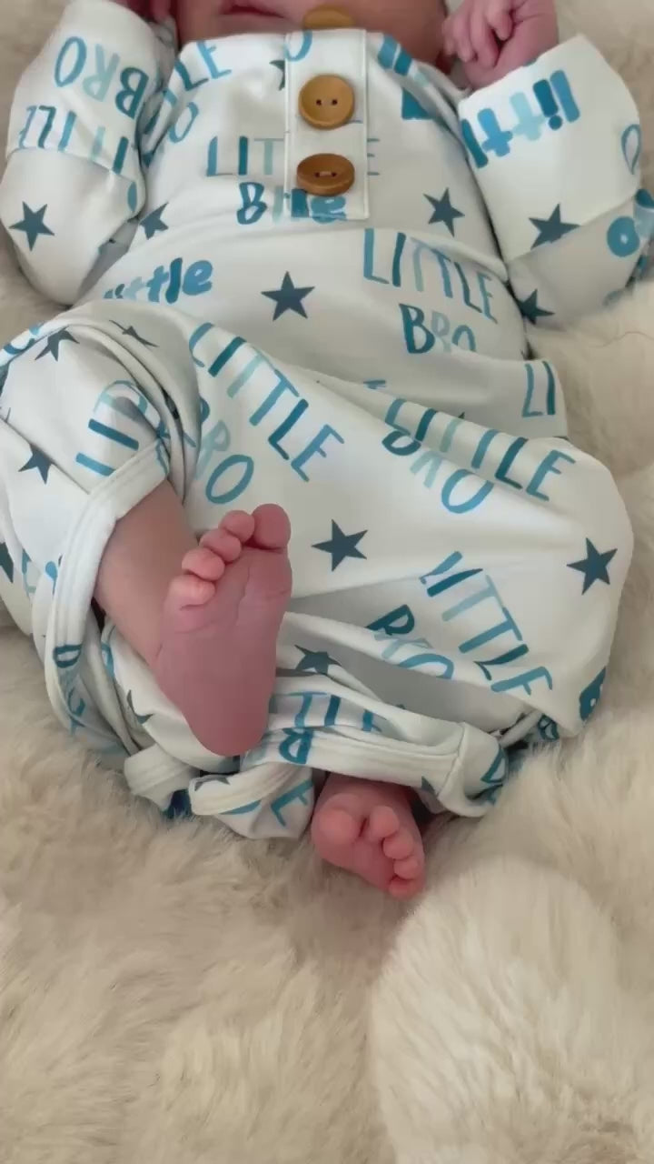 little bro star newborn knot gown with a matching hat 