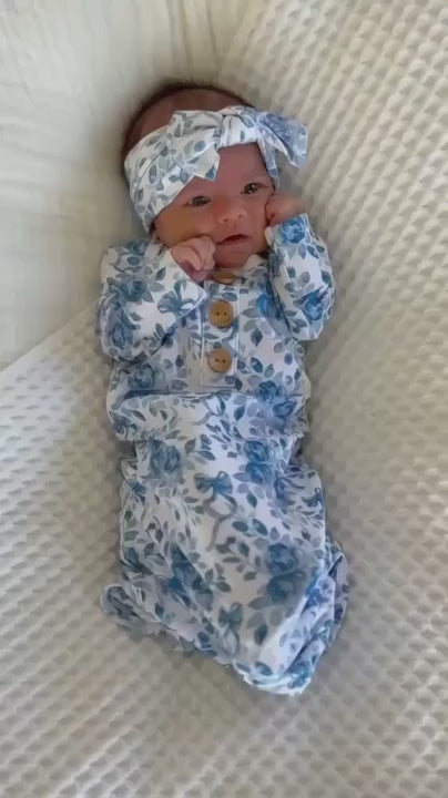 blue floral knot gown video