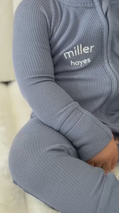 Embroidered Bamboo Waffle Convertible Zip Rompers | Mountain Haze