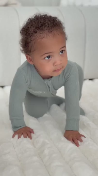 seagrass bamboo waffle embroidered footie for babies