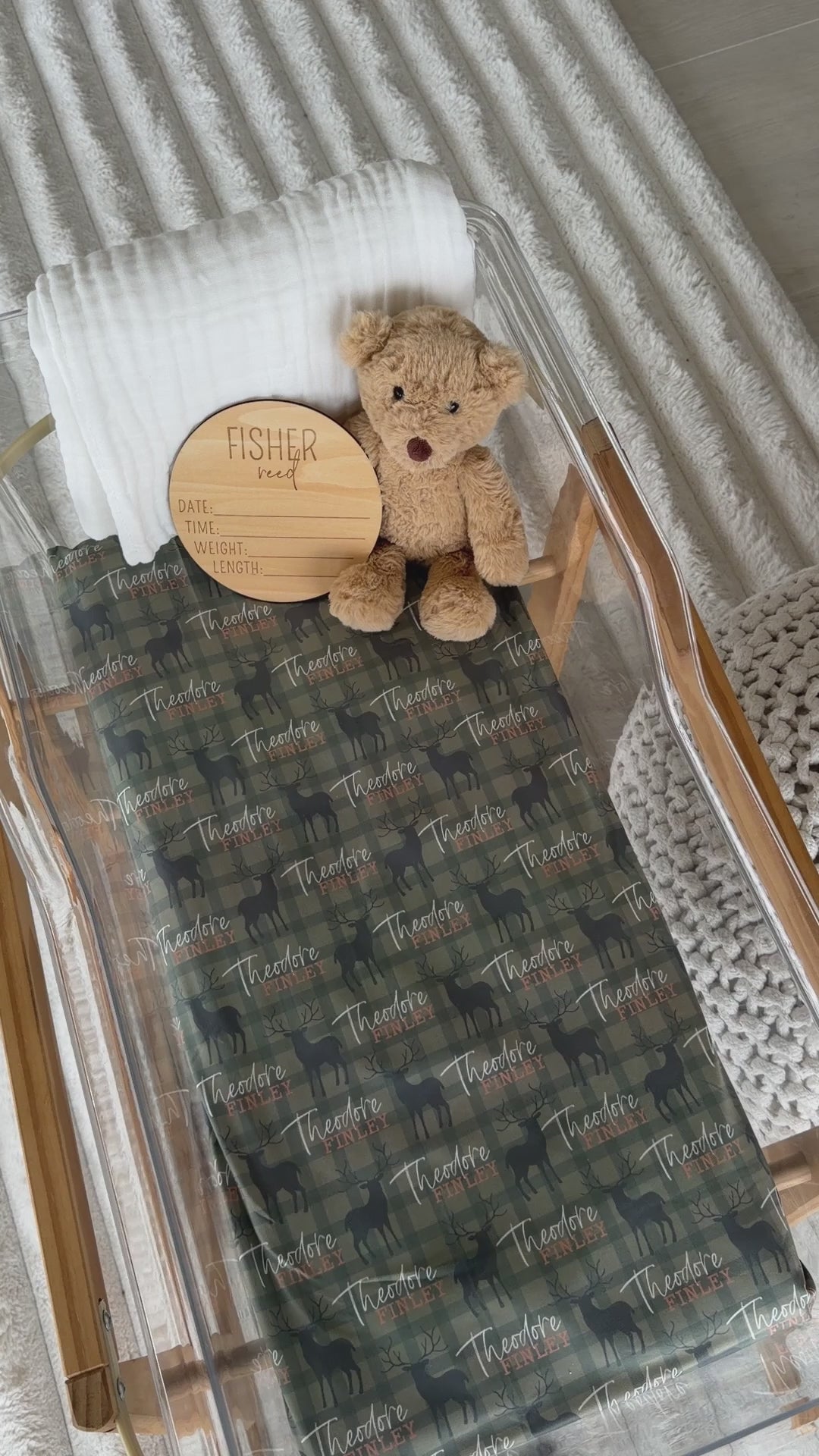 plaid and caribou personalized swaddle blanket for boys