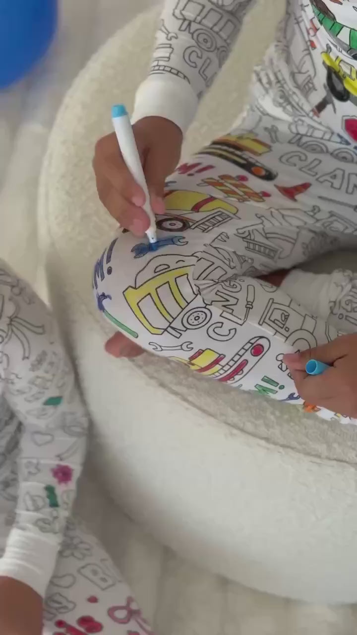 kids construction themed colorable pajama set 