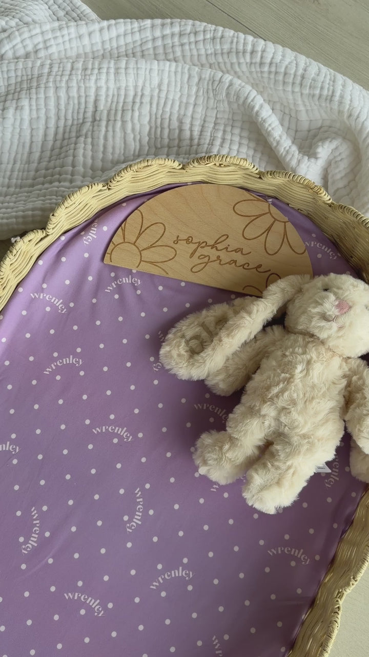 purple personalized swaddle blanket with white polka dots for girls 