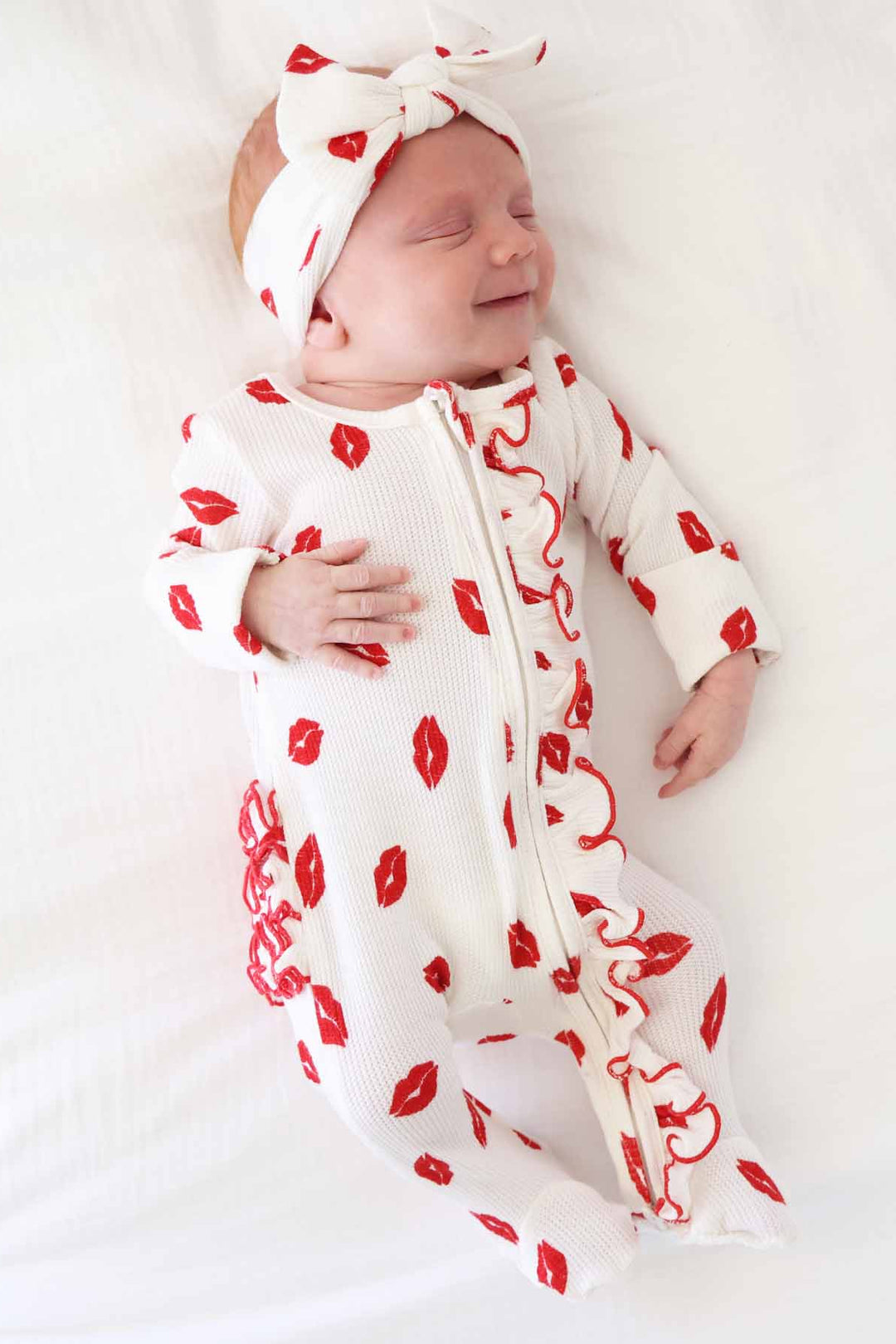 red lip ruffle zipper footie video