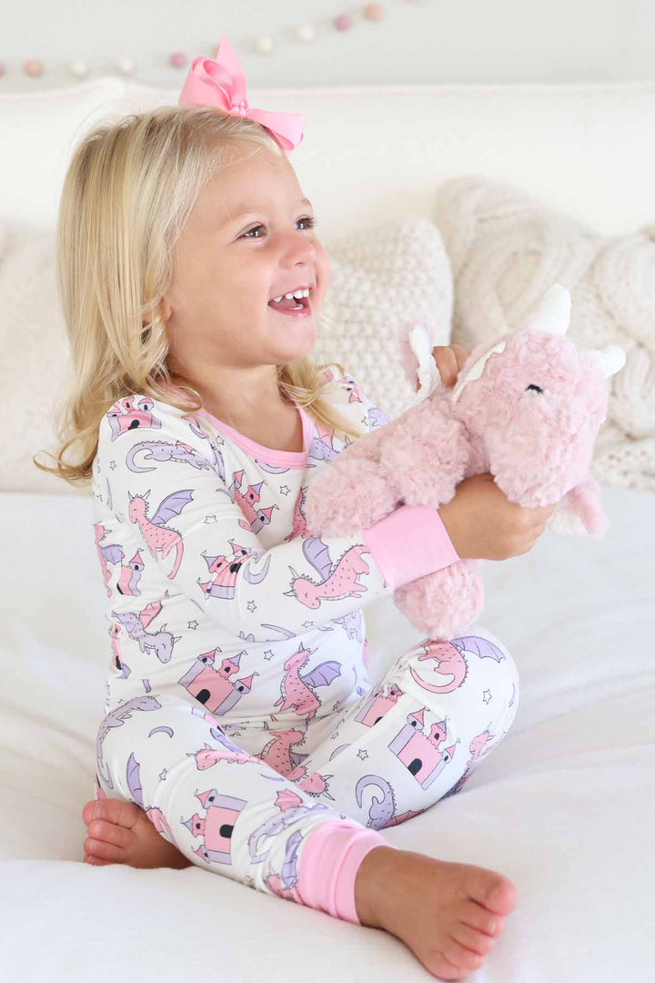 dragon adventure two piece pajama set in pink