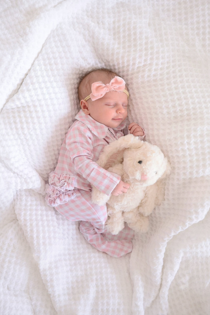 PINK GINGHAM EMBROIDERED FOOTIE VIDEO