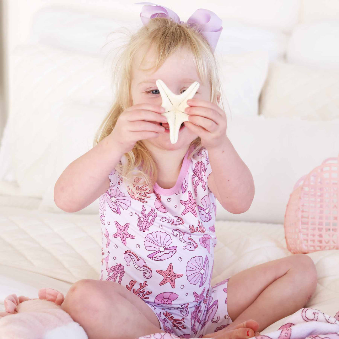 pink tiny tides two piece short pajama set for girls 