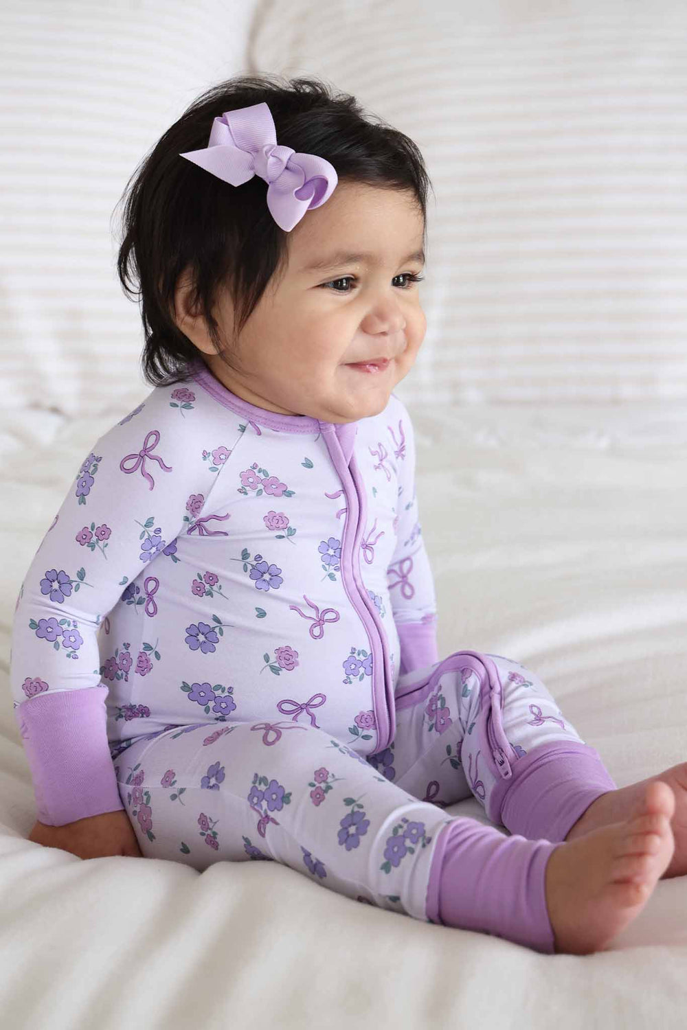 purple flower and ribbon romper pajama 
